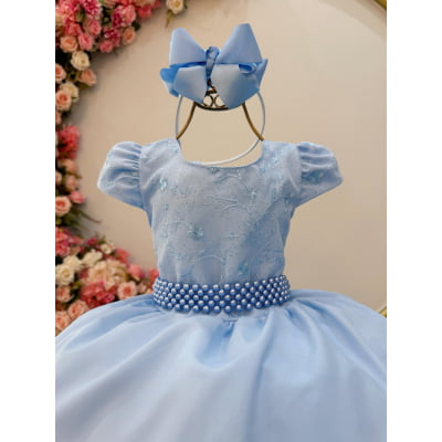 Vestido Infantil Azul Claro Busto C/ Renda Festas Daminhas