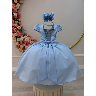 Vestido Infantil Azul Claro Busto C/ Renda Festas Daminhas