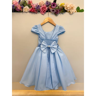 Vestido Infantil Azul Claro Busto C/ Renda Festas Daminhas