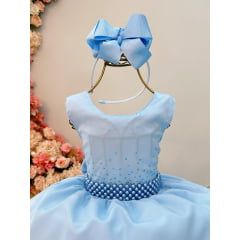 Vestido Infantil Azul Claro Busto Com Strass Daminhas