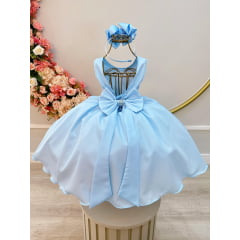 Vestido Infantil Azul Claro Busto Com Strass Daminhas