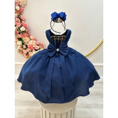 Vestido Infantil Azul Marinho Busto C/ Strass Daminhas