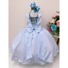 Vestido Infantil Azul Renda Cinto Pérolas Luxo Batizado