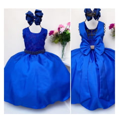 Vestido Infantil Azul Royal Damas Luxo Festas Casamentos