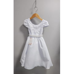 Vestido Infantil Branco Busto Com Renda Daminhas Festas