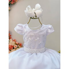 Vestido Infantil Branco Busto Com Renda Daminhas Festas
