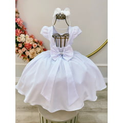 Vestido Infantil Branco Busto Com Renda Daminhas Festas