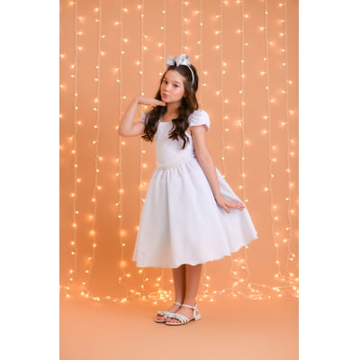 Vestido Infantil Branco Busto Com Renda Daminhas Festas