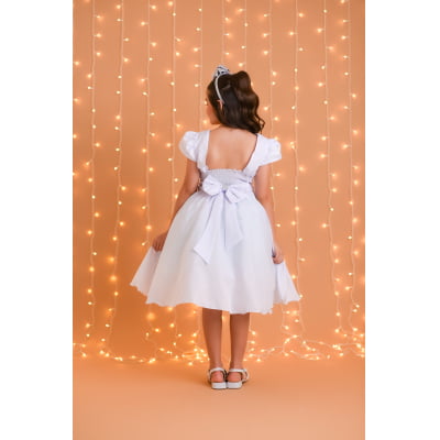 Vestido Infantil Branco Busto Com Renda Daminhas Festas