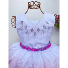 Vestido Infantil Branco Floral Princesas Festas Luxo