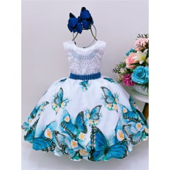 Vestido Infantil Branco Jardim das Borboletas Busto Strass