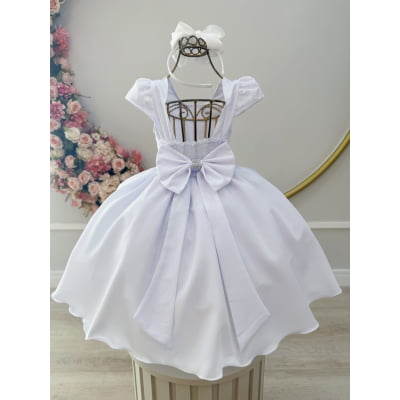 Vestido Infantil Branco Luxo Batizado Damas Casamento Festa
