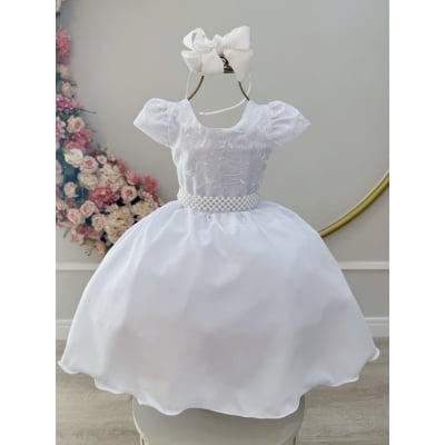 Vestido Infantil Branco Luxo Batizado Damas Casamento Festa
