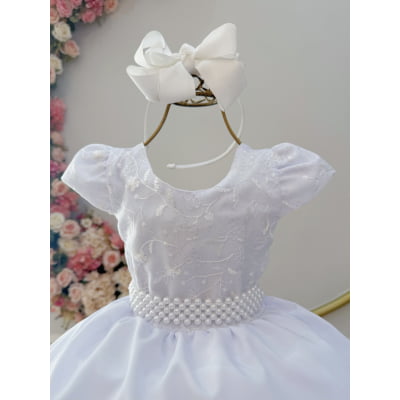Vestido Infantil Branco Luxo Batizado Damas Casamento Festa