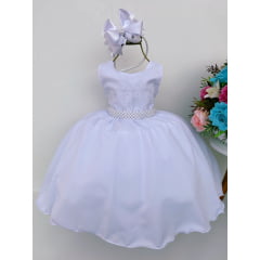 Vestido Infantil Damas Honra Casamento Branco Renda Pérola