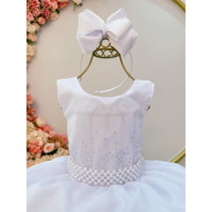 Vestido Infantil Branco Luxo Batizado Casamento Festa Damas