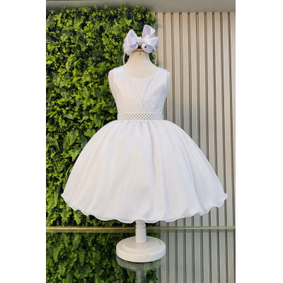 Vestido Infantil Branco Luxo Batizado Casamento Festa Damas