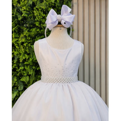 Vestido Infantil Branco Luxo Batizado Casamento Festa Damas