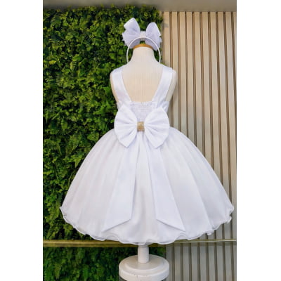 Vestido Infantil Branco Luxo Batizado Casamento Festa Damas