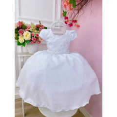 Vestido Infantil Branco Luxo Batizado Damas Casamento Festa