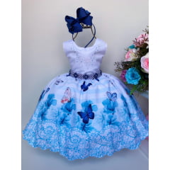 Vestido Infantil Jardim Das Borboletas Peito Strass Pérolas