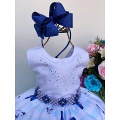 Vestido Infantil Jardim Das Borboletas Peito Strass Pérolas