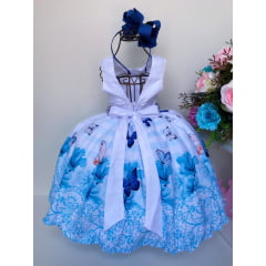 Vestido Infantil Jardim Das Borboletas Peito Strass Pérolas