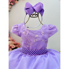 Vestido Infantil Lilás Busto C/ Renda Festas Daminhas Luxo