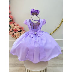 Vestido Infantil Lilás Busto C/ Renda Festas Daminhas Luxo