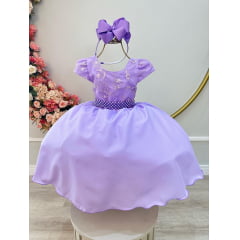 Vestido Infantil Lilás Busto C/ Renda Festas Daminhas Luxo