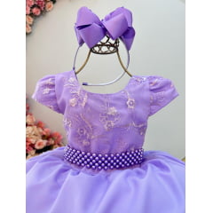 Vestido Infantil Lilás Busto C/ Renda Festas Daminhas Luxo