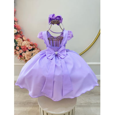 Vestido Infantil Lilás Busto C/ Renda Festas Daminhas Luxo