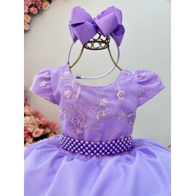 Vestido Infantil Lilás Busto C/ Renda Festas Daminhas Luxo