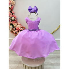 Vestido Infantil Lilás Busto Com Strass Daminhas