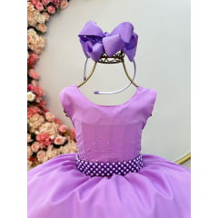 Vestido Infantil Lilás Busto Com Strass Daminhas