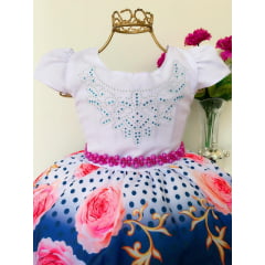 Vestido Infantil Lilás Floral Cinto de Pérolas Luxo Princesa