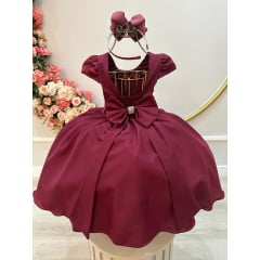 Vestido Infantil Marsala Busto Com Renda Daminha Festas