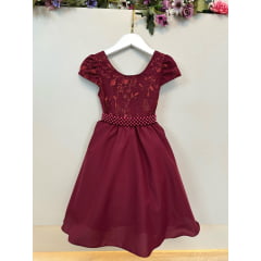 Vestido Infantil Marsala Busto Com Renda Daminha Festas