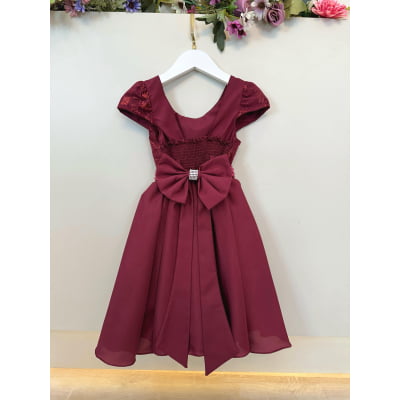 Vestido Infantil Marsala Busto Com Renda Daminha Festas