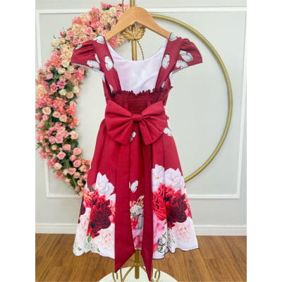 Vestido Infantil Marsala Floral + Tiara ou Laço