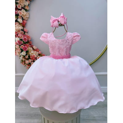 Vestido Infantil Rosa Bebê Busto Com Renda Formatura Festas