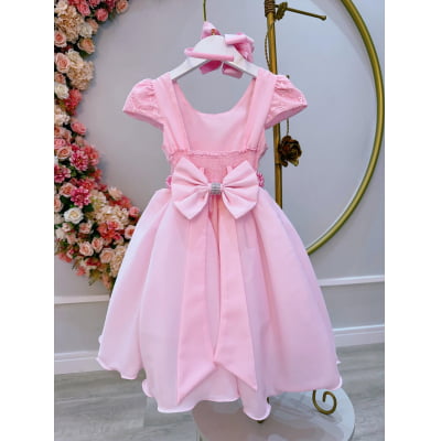 Vestido Infantil Rosa Bebê Busto Com Renda Formatura Festas