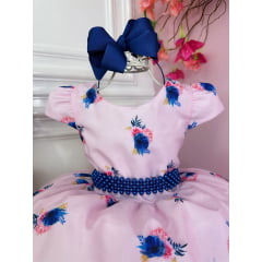 Vestido Infantil Rosa Bosque das Flores Com Cinto de Pérolas