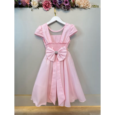 Vestido Infantil Rosa Busto C/ Strass Casamento Pérolas Luxo