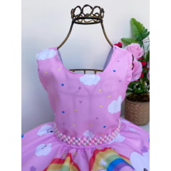 Vestido Infantil Rosa Chuva de Amor Benção Nuvem Luxo