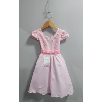 Vestido Infantil Rosa Claro Busto Renda Formatura Festas