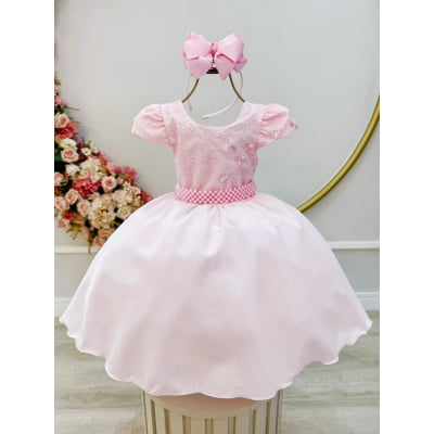 Vestido Infantil Rosa Claro Busto Renda Formatura Festas