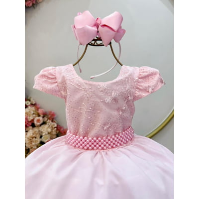 Vestido Infantil Rosa Claro Busto Renda Formatura Festas