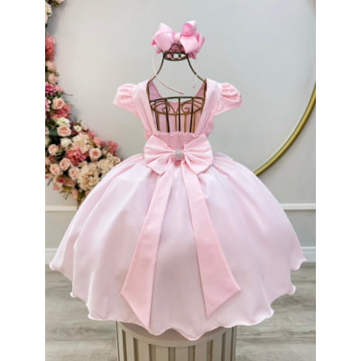 Vestido Infantil Rosa Claro Busto Renda Formatura Festas