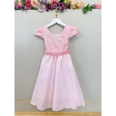 Vestido Infantil Rosa Claro Busto Renda Formatura Festas
